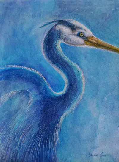 Original heron bird painting – blue portrait artwork by Sandro Gia – acrylic on canvas”